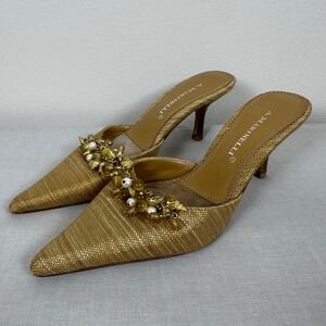 A. Marinelli Women's 5.5M Kitten Heel Mules Gold Beaded Pointed Toe Shell Shoes